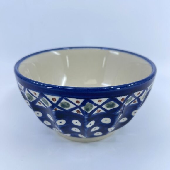 vintage boleslawiec polish pottery fluted bowl " lattice" pattern handcrafted - Picture 1 of 4